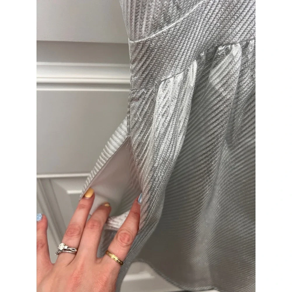 Lulus Silver Metallic Textured Mini Dress Surplice V-Neck Cocktail Party Large - Picture 6 of 7